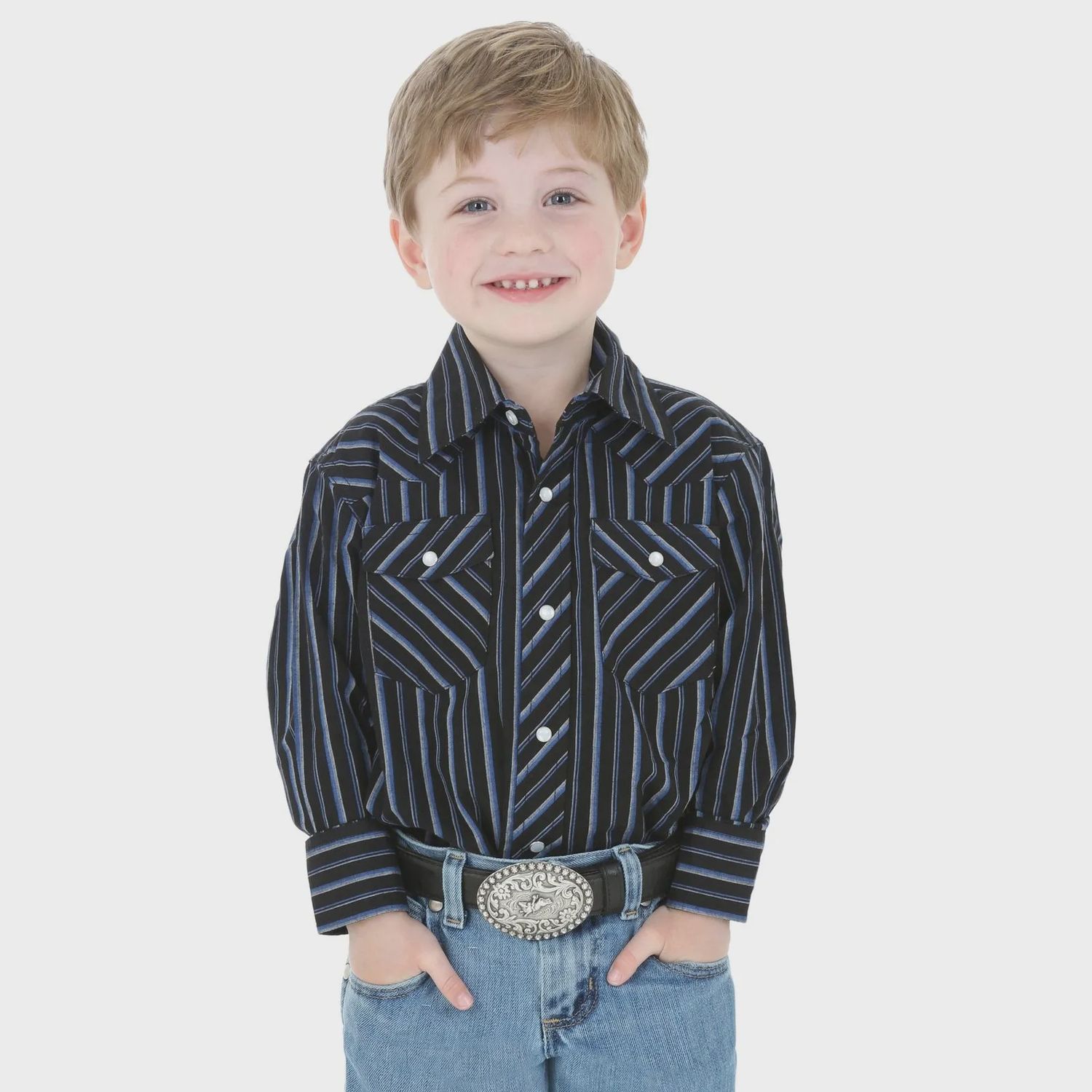 Wrangler Boy&#39;s Assorted Stripe Long Sleeve Snap