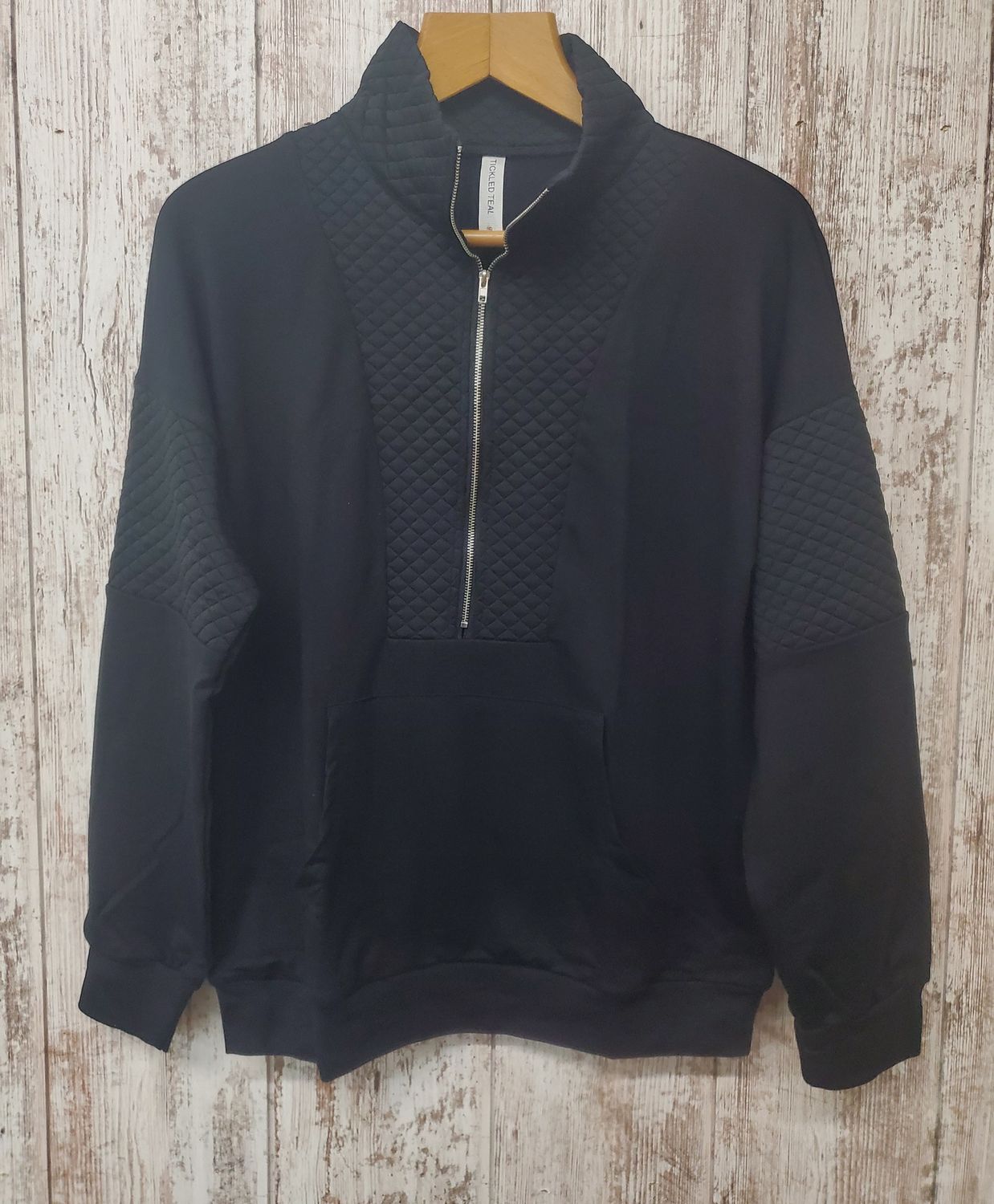 Black Quilted Quarter Zip Pullover
