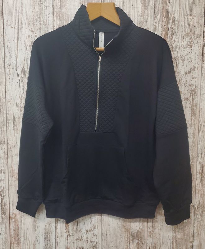 Black Quilted Quarter Zip Pullover
