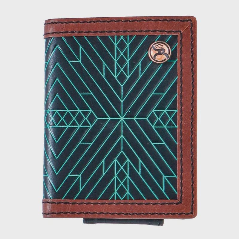 &quot;Neon Moon&quot; Roughy Bifold Money Clip Black/Brown w/Turquoise Aztec