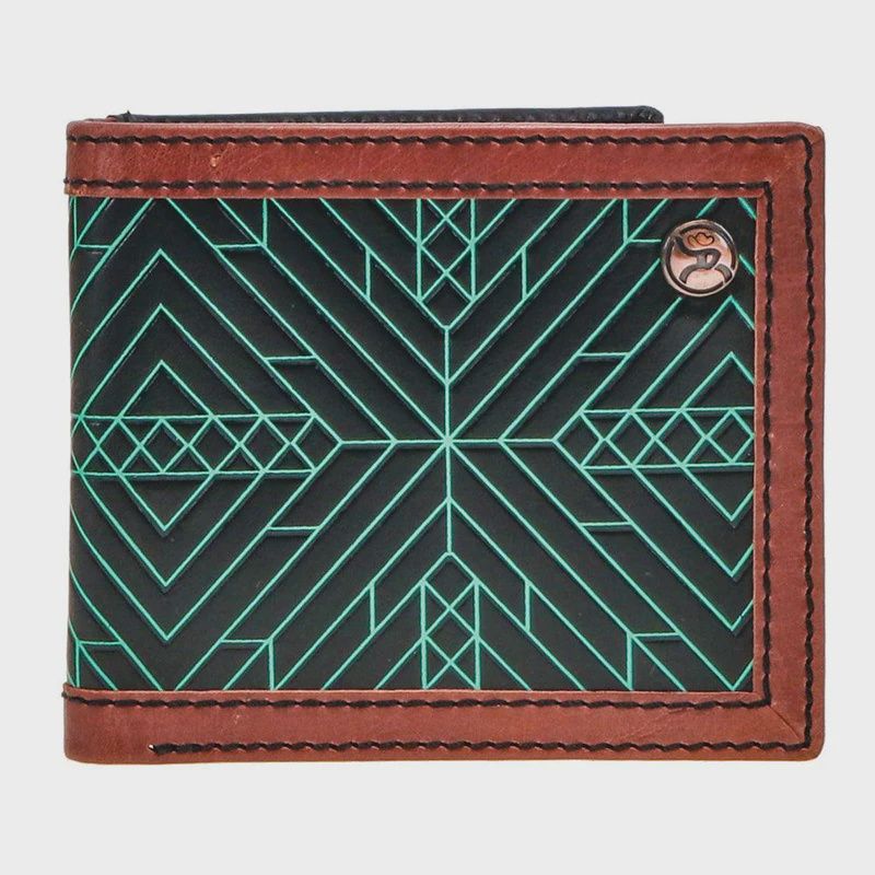 &quot;Neon Moon&quot; Bifold Roughy Wallet Black/Brown w/Turquoise Aztec