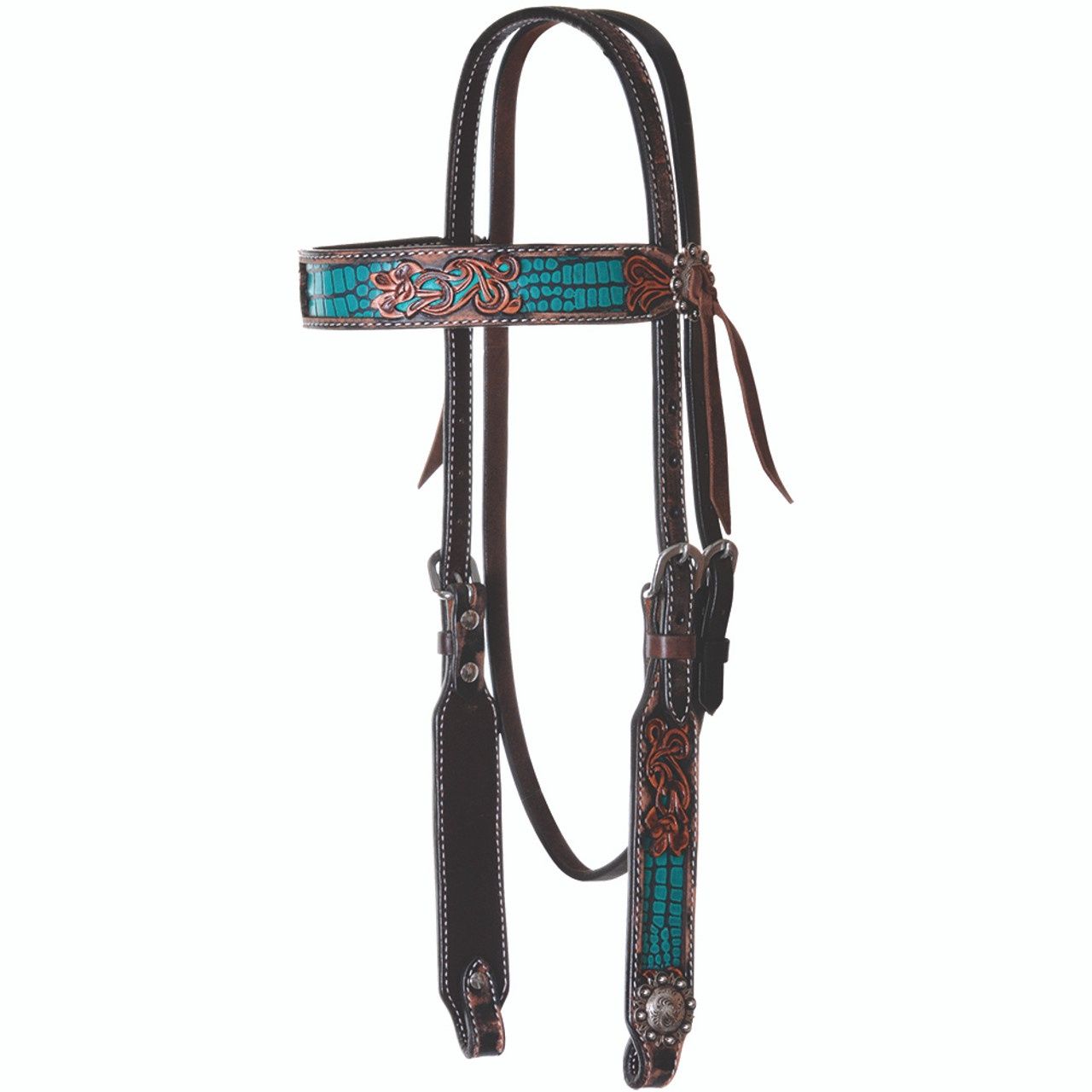 Inlaid Turquoise Gator Print Pony Browband Headstall