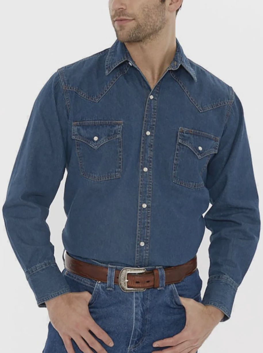 Men&#39;s Ely Cattleman Long Sleeve Denim Western Snap Shirt