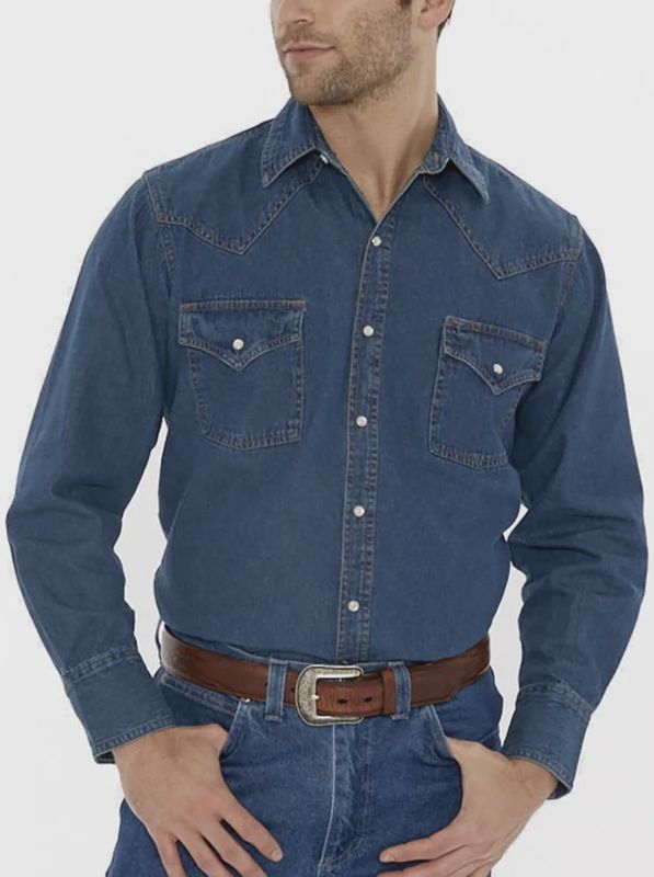 Men&#39;s Ely Cattleman Long Sleeve Denim Western Snap Shirt
