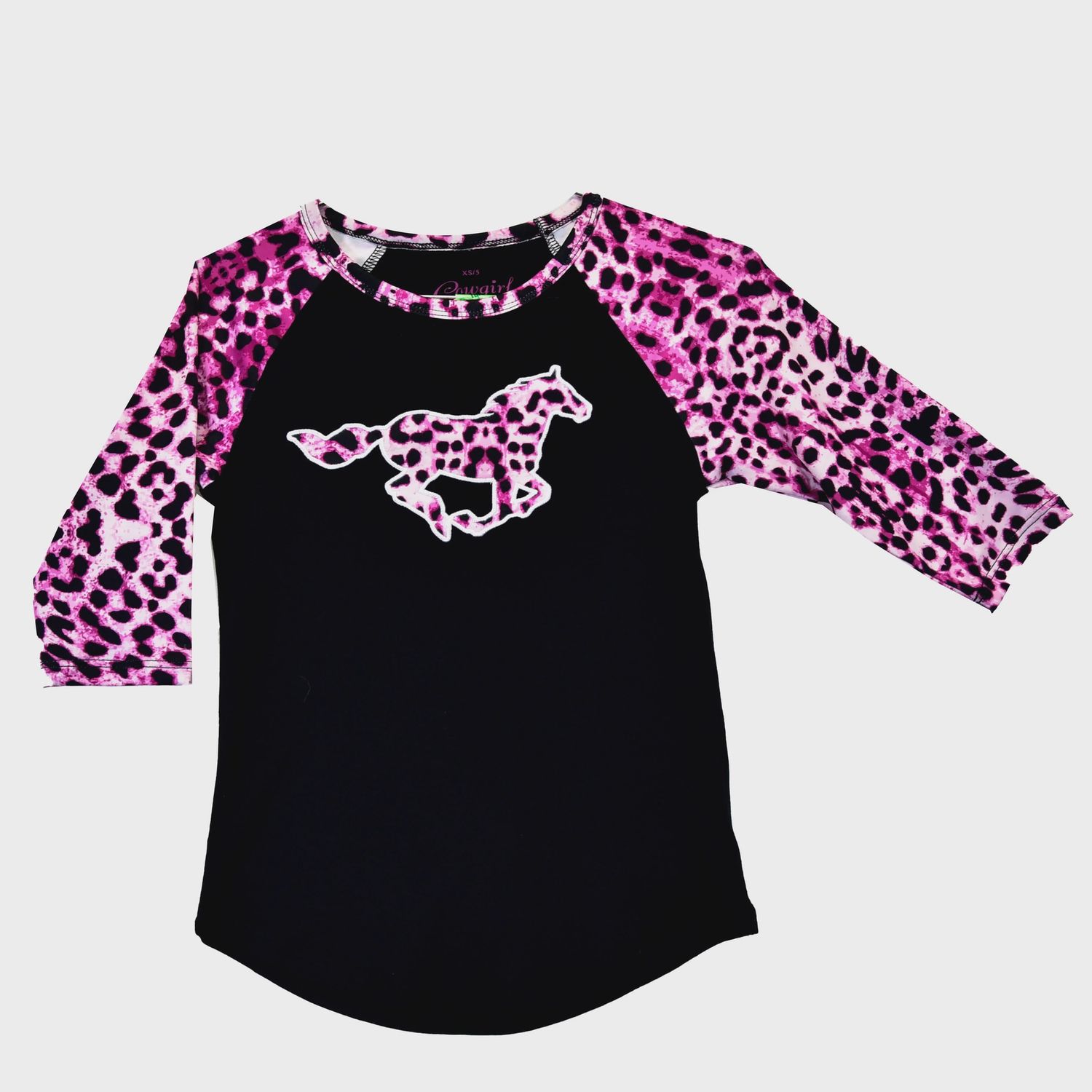 Girl&#39;s Leopard Horse Berry Raglan
