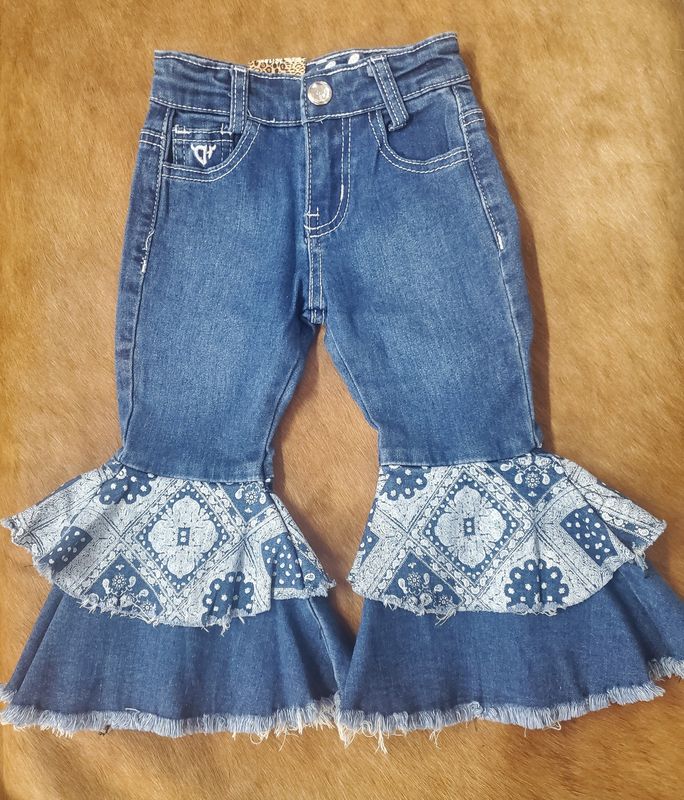 Bandana Double Ruffle Bell Bottom Jeans