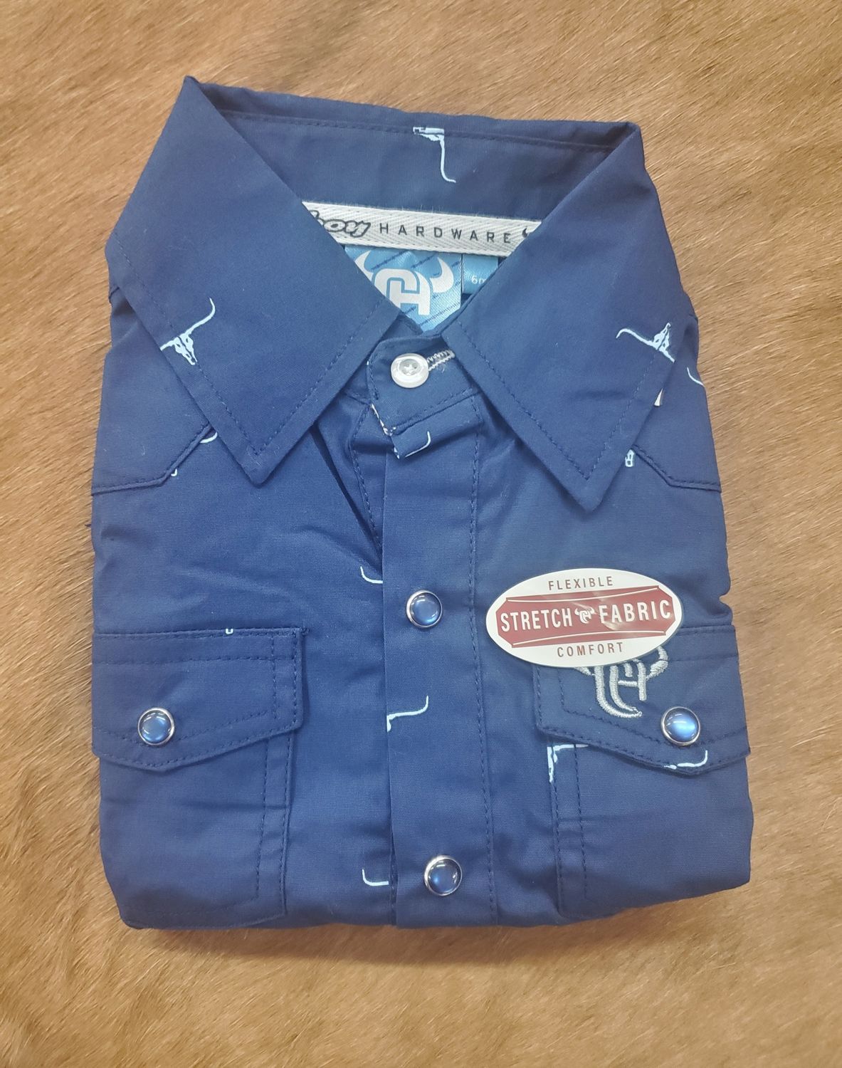 Navy Skull Print Long Sleeve Western Shirt
