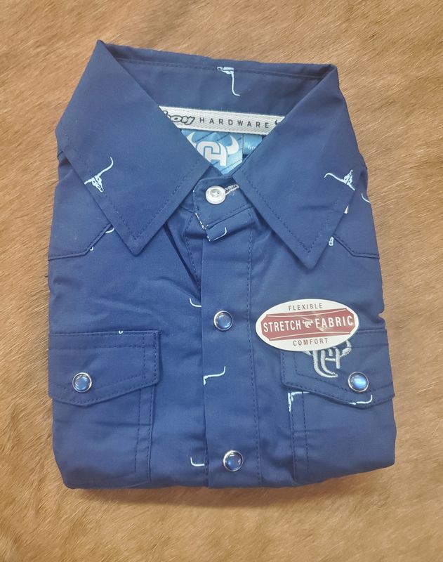 Navy Skull Print Long Sleeve Western Shirt