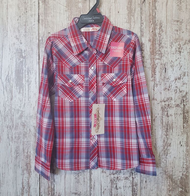 Girl's Plaid Long Sleeve Snap Western Shirt-Assorted Colors