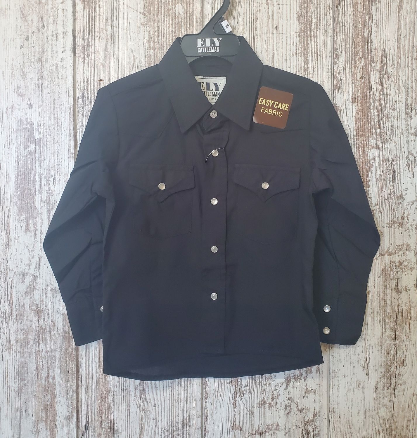 Kid&#39;s Solid Black Long Sleeve Western Shirt