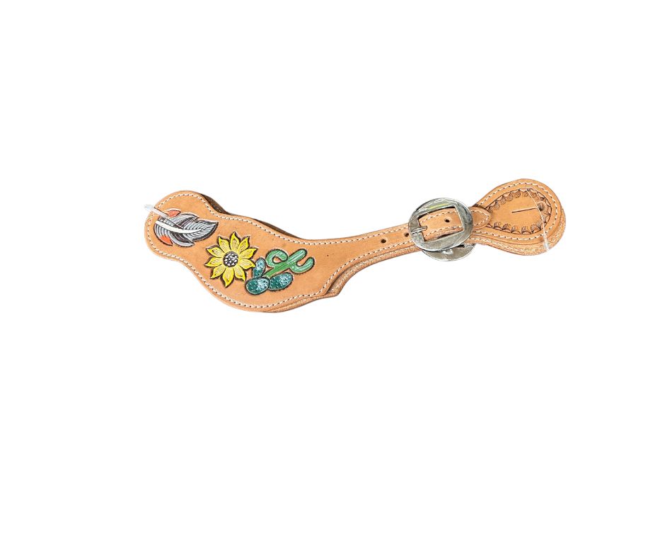 Sunflower, Feather and Cactus Embossed Spur Straps