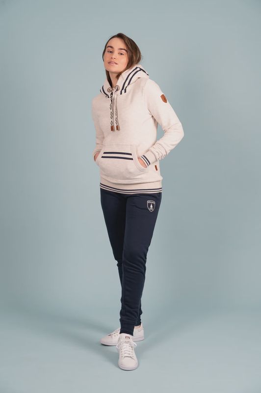 Heather Oatmeal Stripe Trim Hoodie