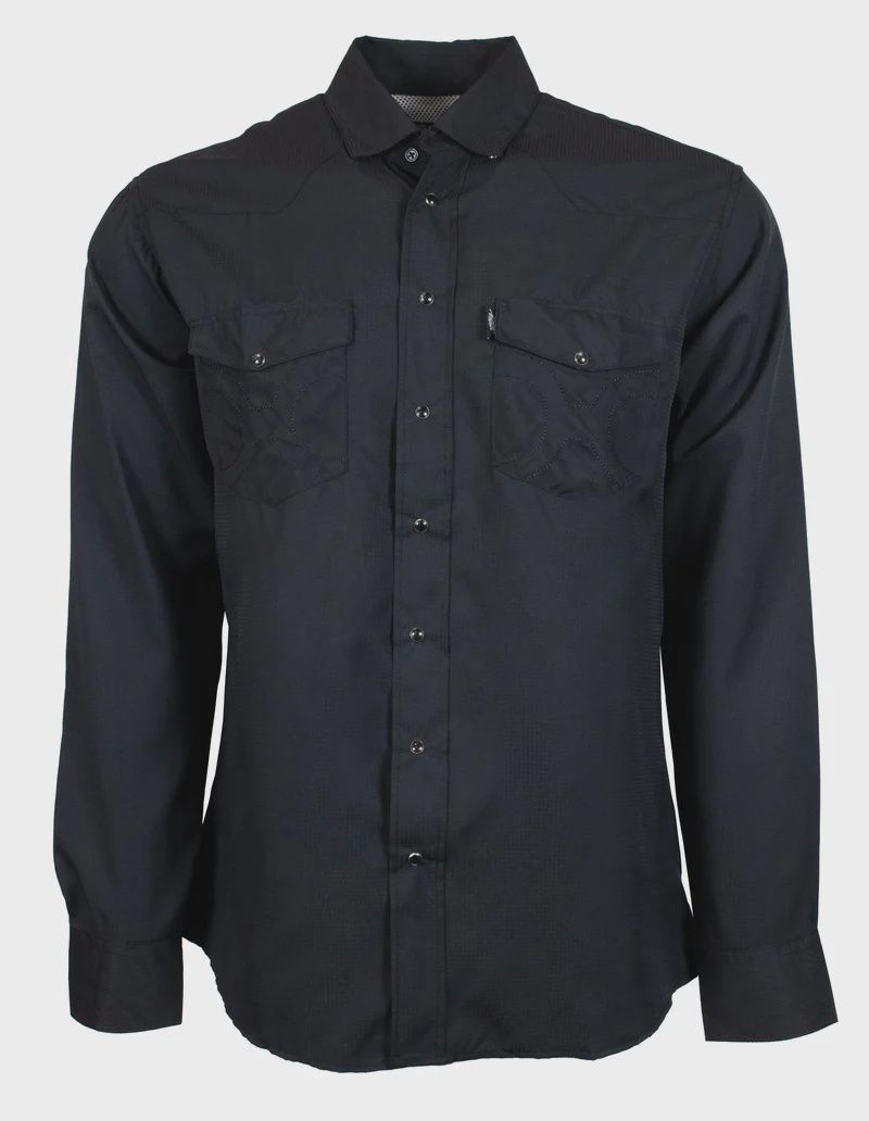 &quot;Sol&quot; Black Long Sleeve Pearl Snap Shirt