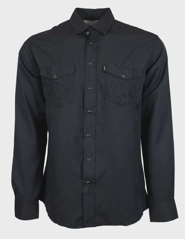 &quot;Sol&quot; Black Long Sleeve Pearl Snap Shirt