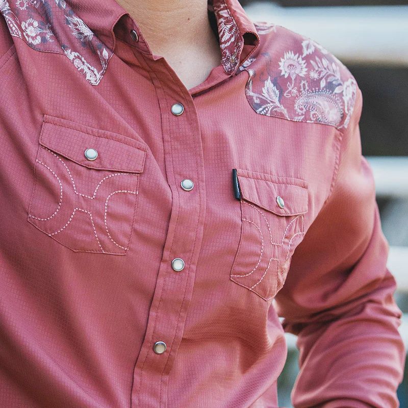 &quot;Sol&quot; Marsala Floral LS Pearl Snap Shirt