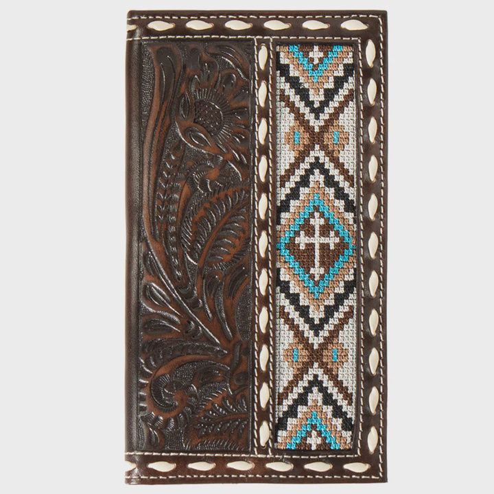 Rodeo Wallet Floral Embossed Cross Embroidered Brown
