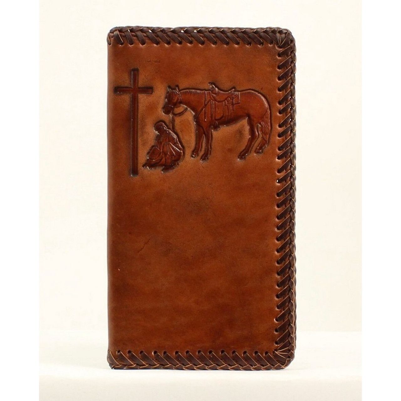 Brown Leather Praying Cowboy Rodeo Wallet
