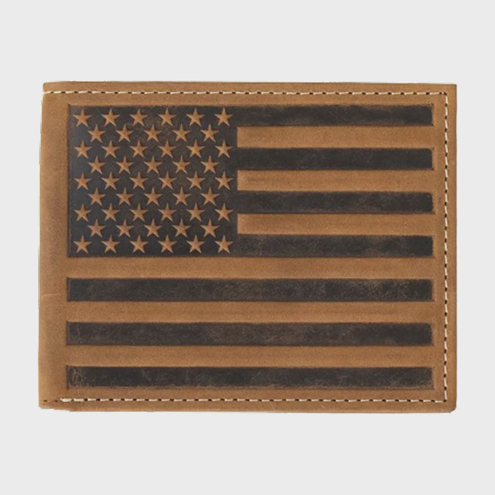 Brown Embossed Flag Bi-Fold Wallet