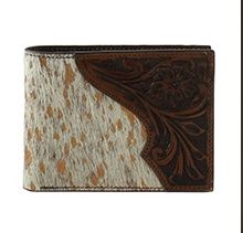 Nocona Bifold Wallet Tooled Calf Hair Brown