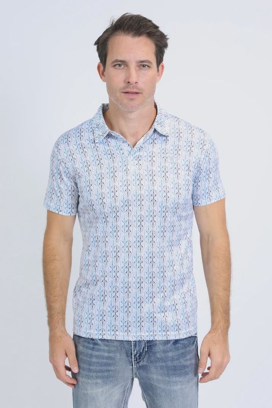 Mens Performance Fabric Print White Polo