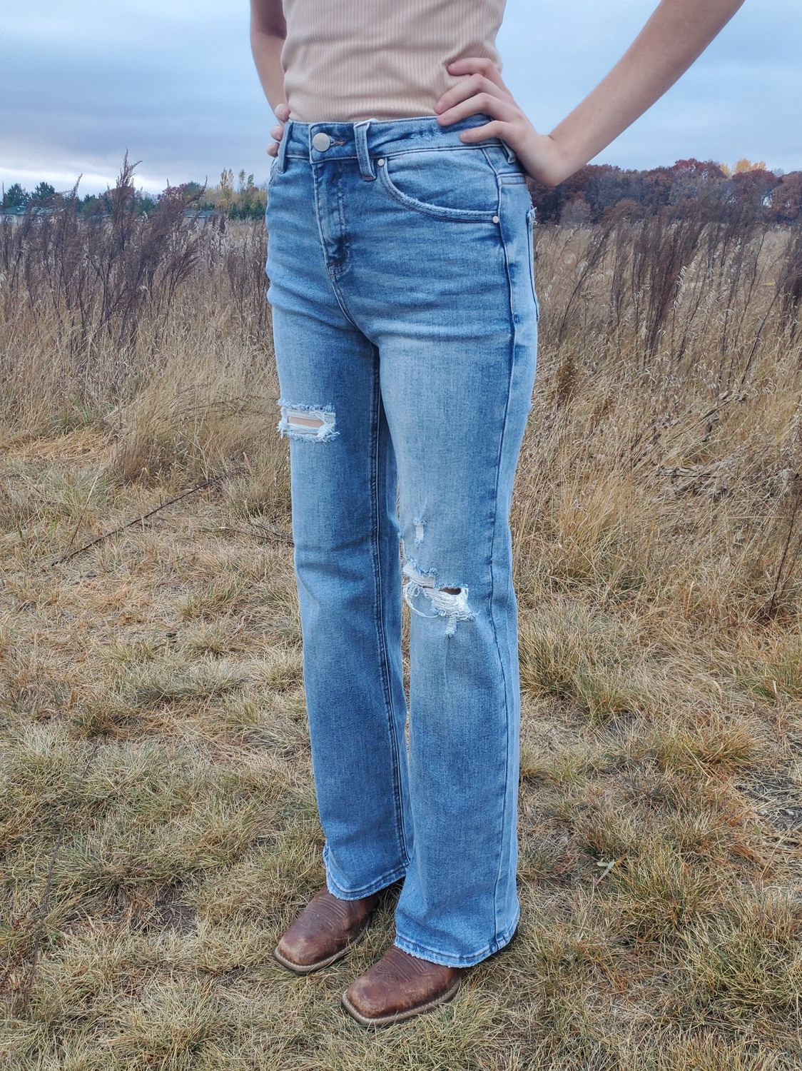 High Rise Wide Leg Ripped Jeans