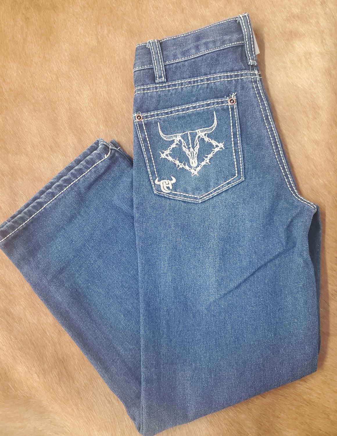 Barbed Skull Boot Cut Jean Medium Wash
