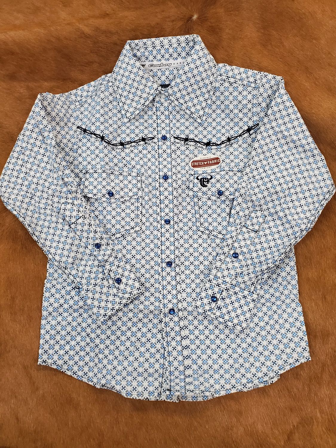 Cross Floral Long Sleeve Western Shirt-Kids