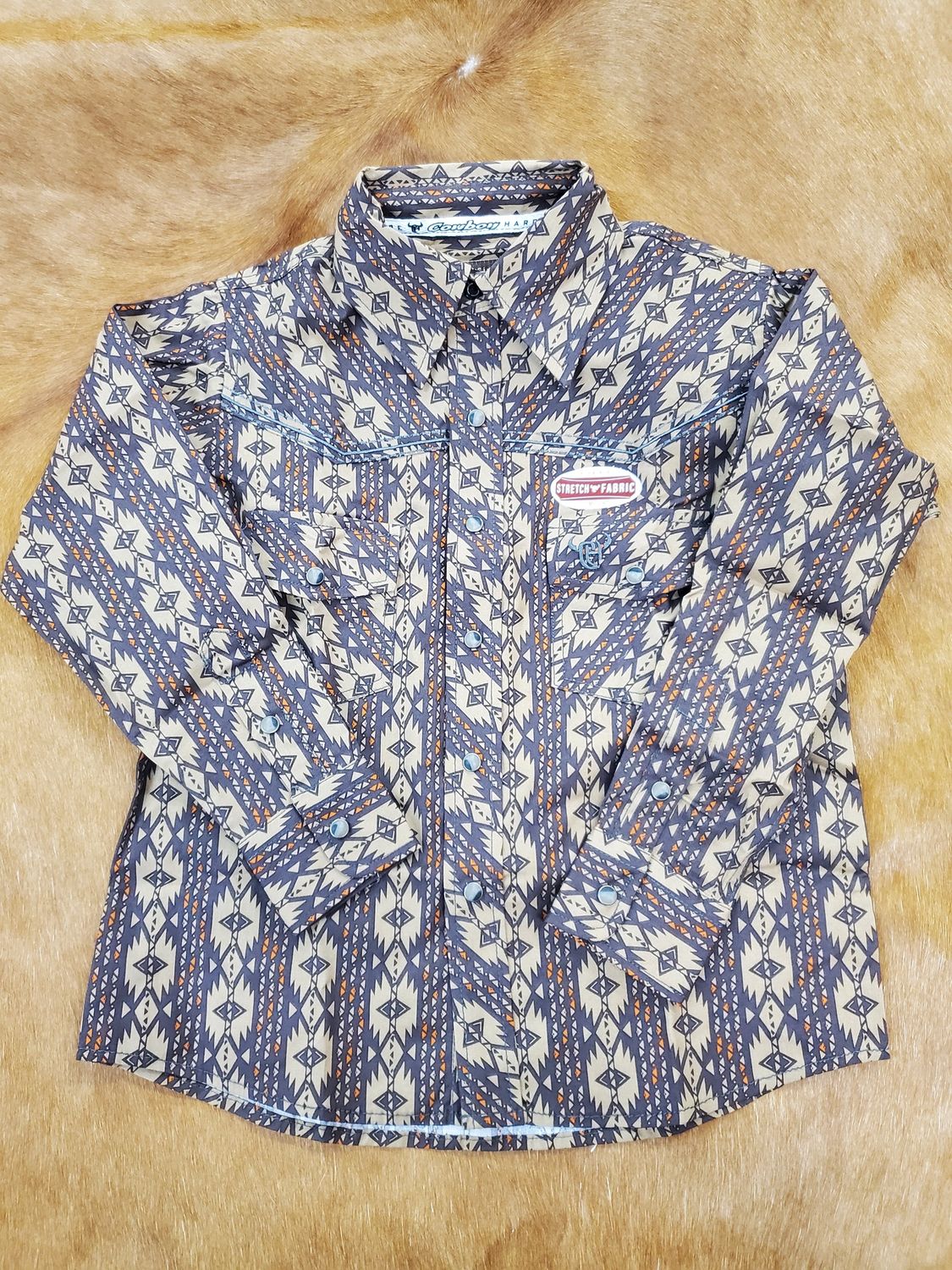 Youth Tonal Aztec Long Sleeve Snap Western Shirt
