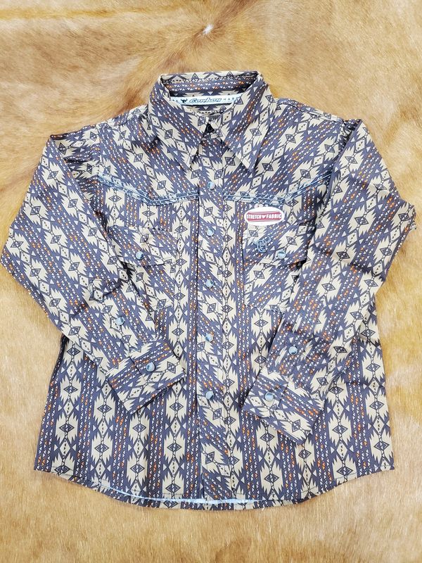 Youth Tonal Aztec Long Sleeve Snap Western Shirt