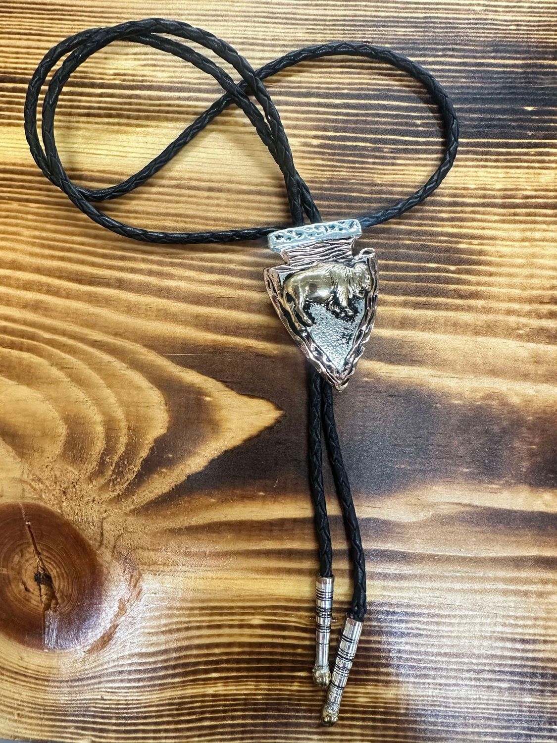 Bolo Tie Arrowhead with Gold Buffalo