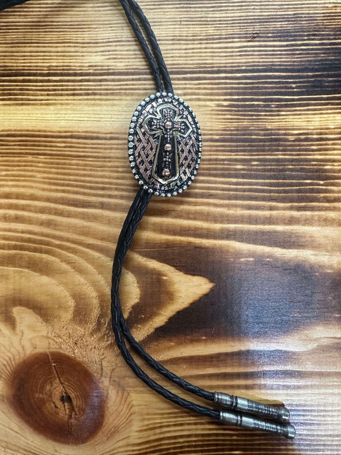 Bolo Tie Oval with Cross