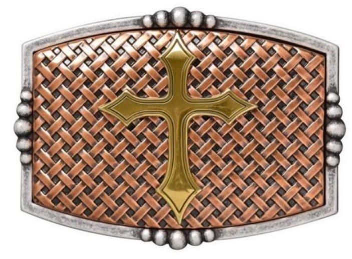 Bronze Basket Cross Belt Buckle