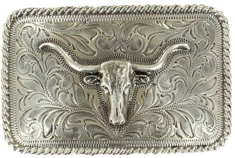 Longhorn Tooled with Rope Edge Belt Buckle