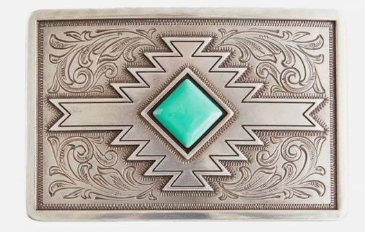 Turquoise Diamond Antique Silver Square Belt Buckle