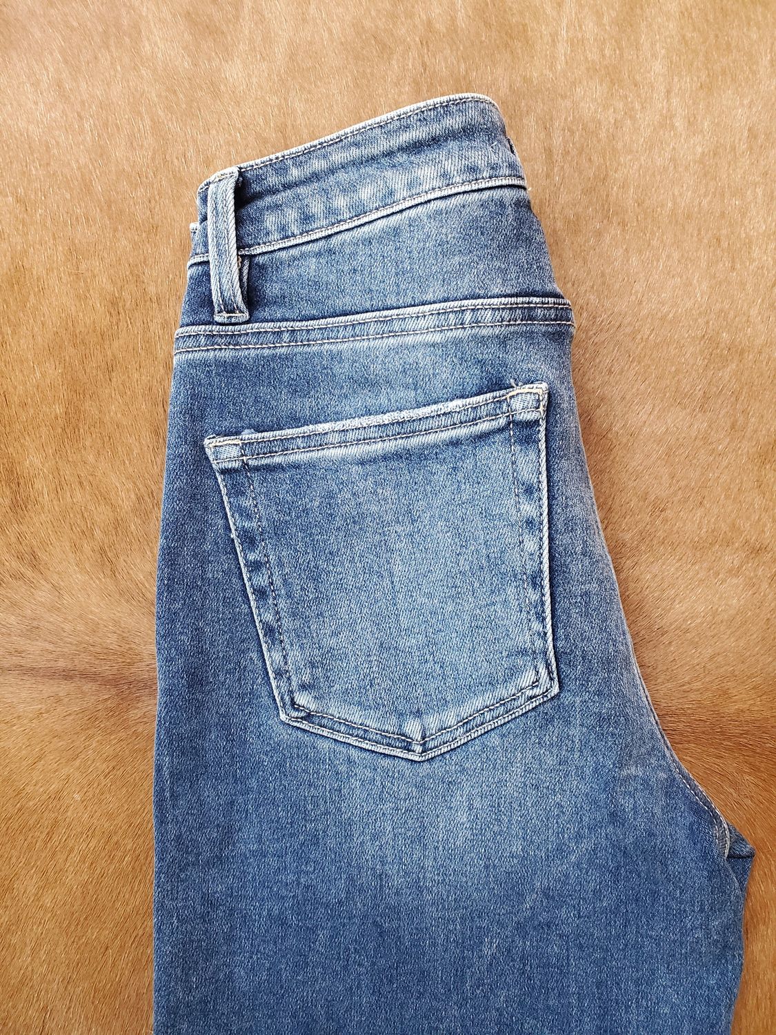 High Rise Crop Straight Cuffed Jeans