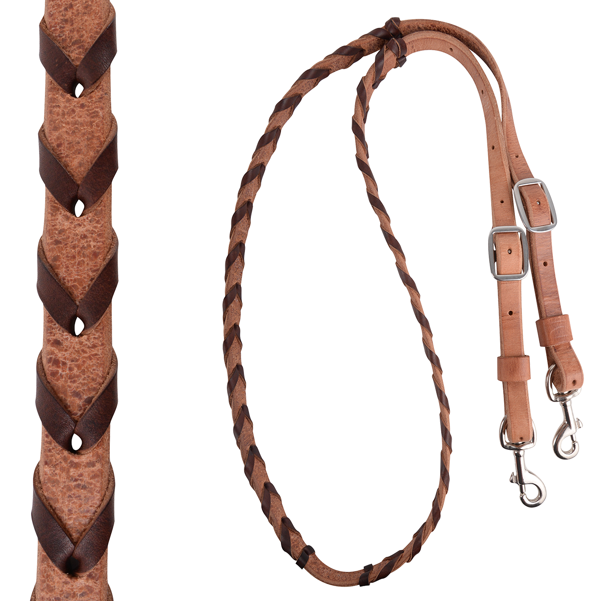 Latigo Laced Barrel Rein- Multiple Colors, Color: Chocolate, Width: 3/4-inch