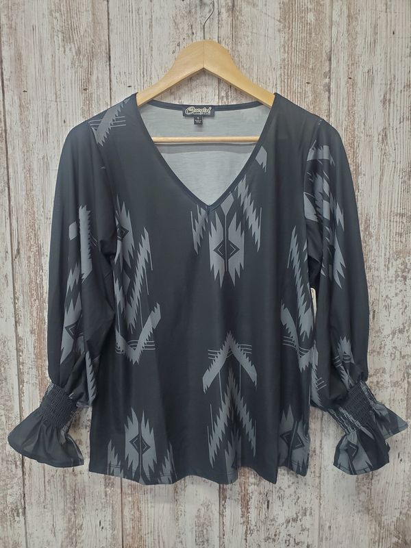 Aztec Viscose V-Neck Long Sleeve Blouse