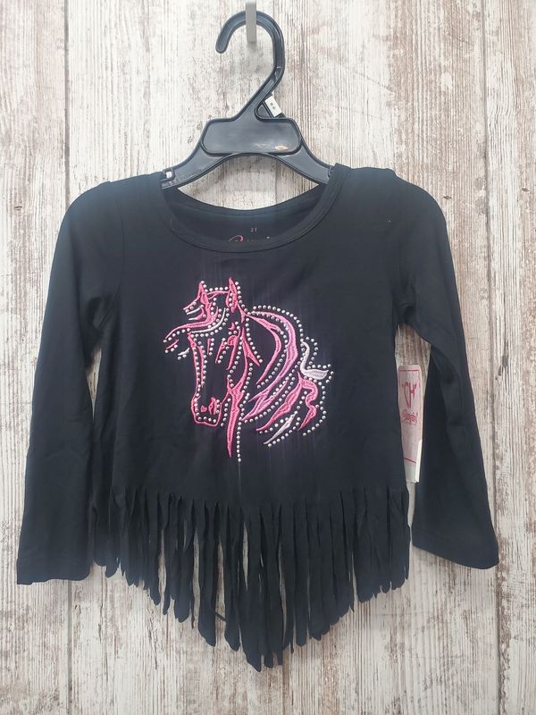 Bella Horse Long Sleeve Crew Fringe Shirt