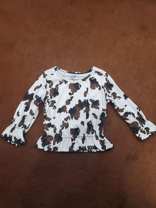 Moody Cow Ruffle Trim Crew LS