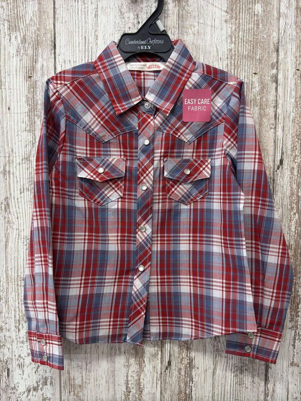 Girls Plaid Lightweight Pearsnap