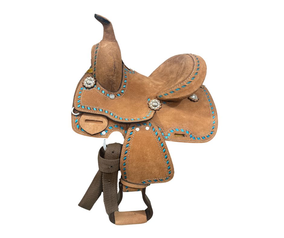 8&quot; Natural with Teal Buckstitch Pony Saddle