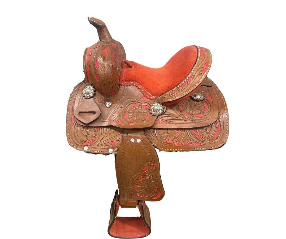 8&quot; Tooled with Red Handpainted Inlay Pony Saddle