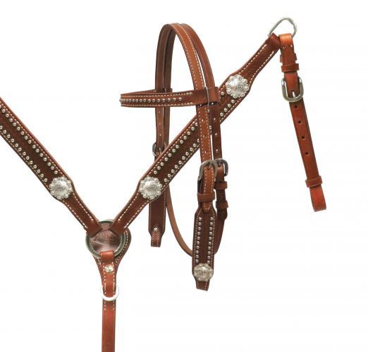 Pony Headstall and Breast Collar Set with Silver Stud Conchos