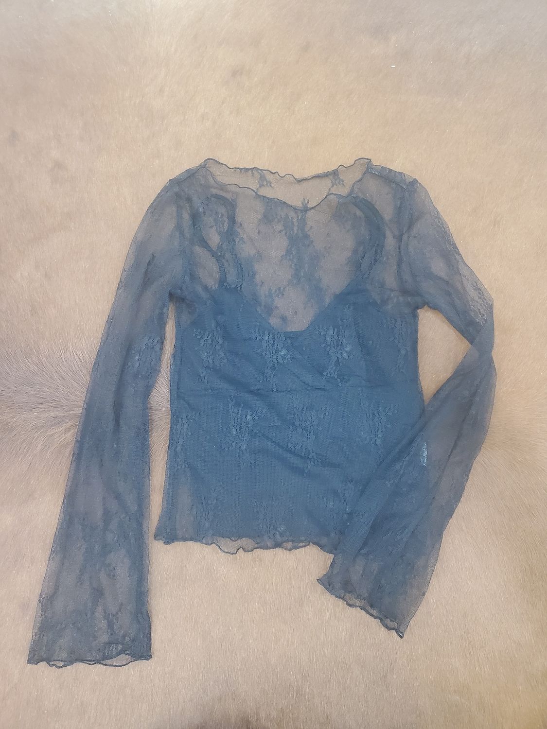 Lace Floral Crochet LS with Camisole