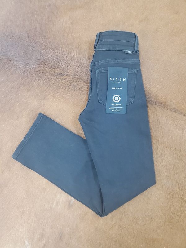 High Rise Ankle Straight Jeans Black Denim