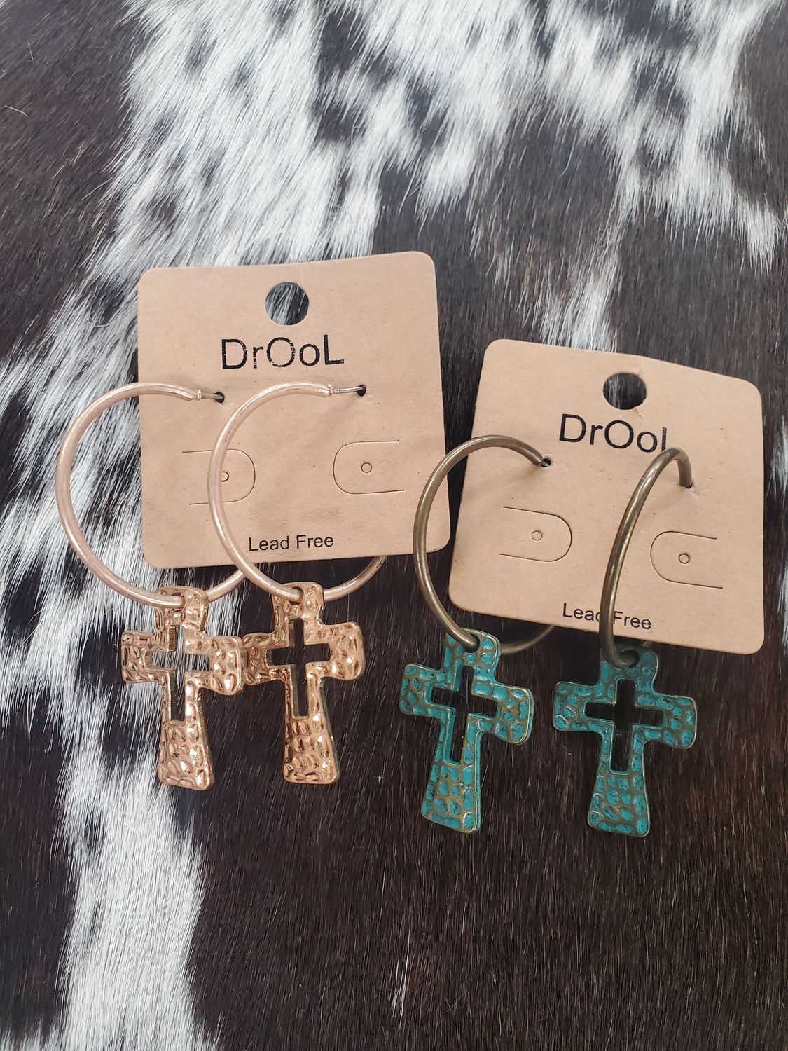 Hammered Vintage Cross Hoops