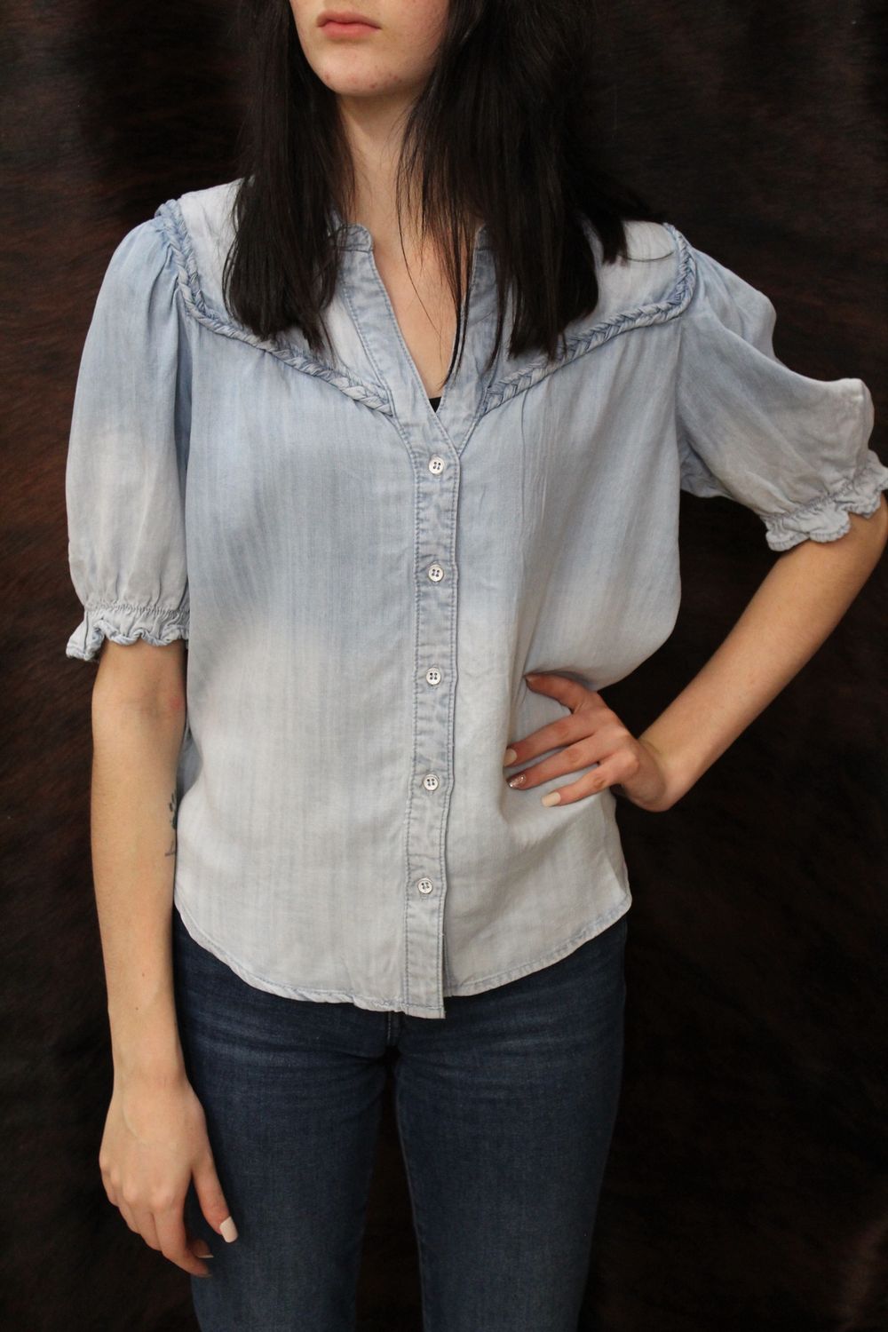 Denim Braided Trim Blouse