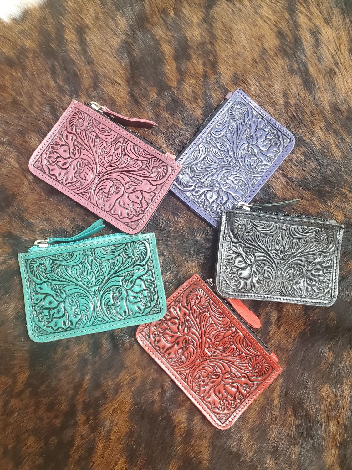 Leather Tooled Card Wallet-Assorted Colors!