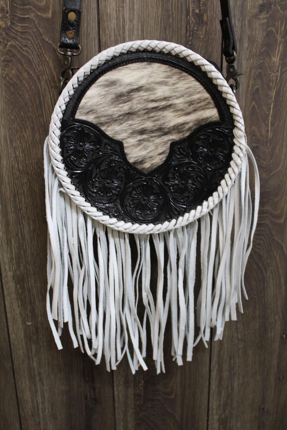 Tooled Hair On Hide Canteen Purse