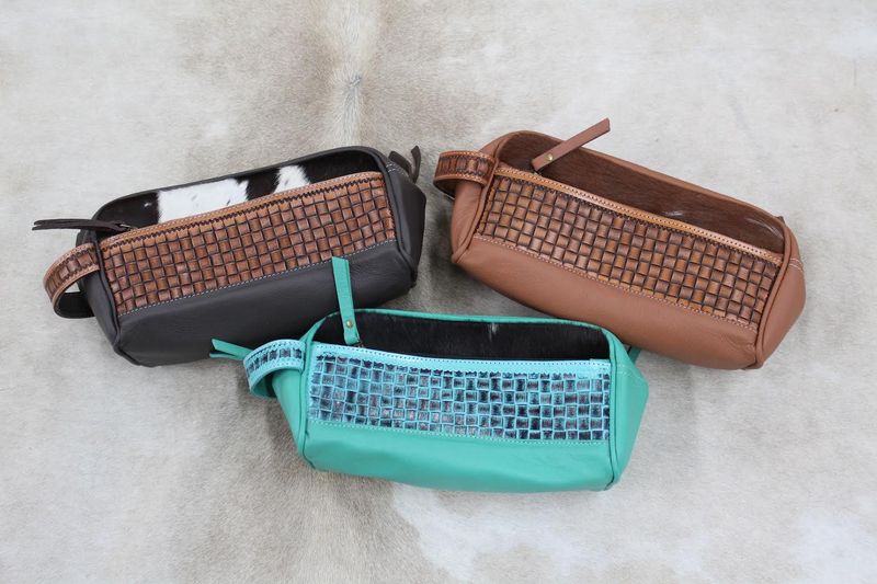 Cowhide &amp; Tooled Toiletry Bag-Assorted Colors!